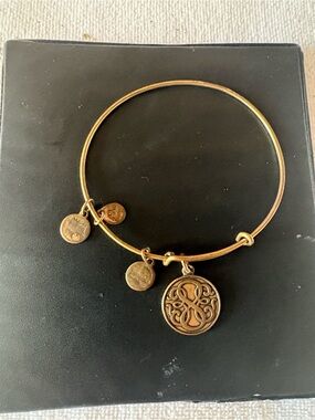 Alex and Ani Antique Gold Ornate Round Charm Bangle Bracelet